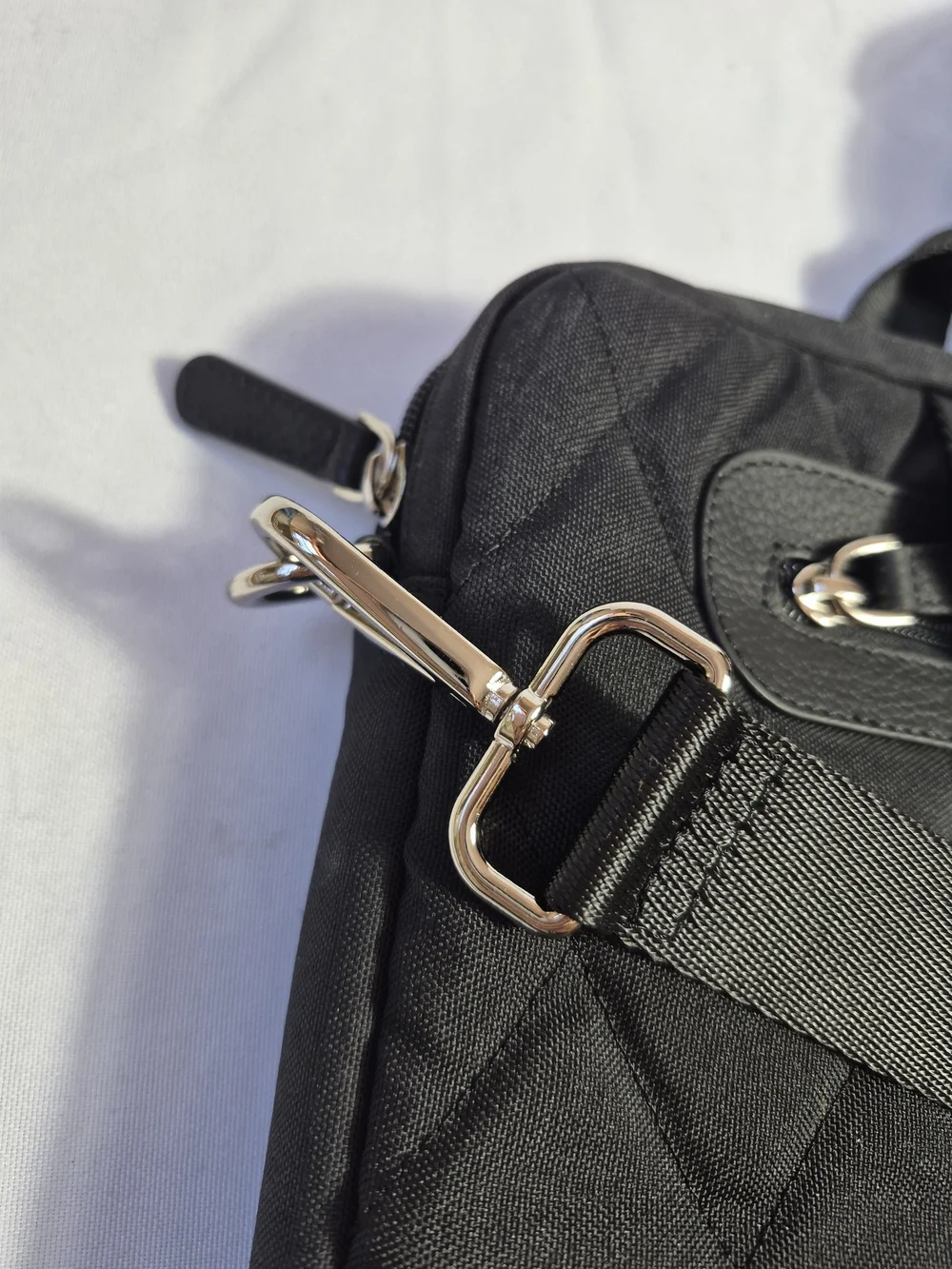 Black Quilted Laptop Bag with Shoulder Strap - Unbranded